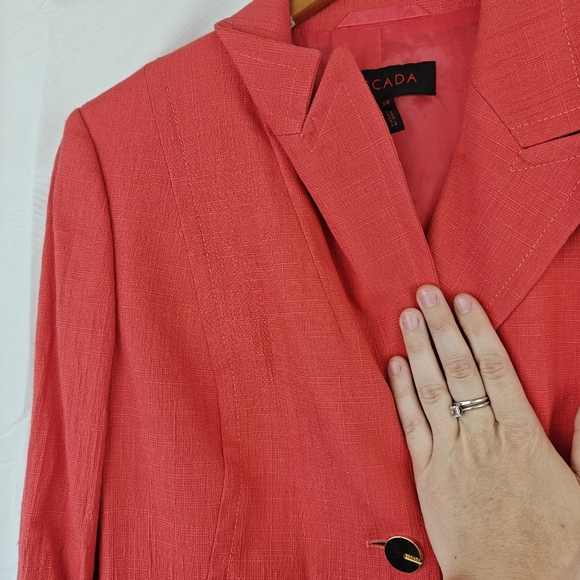 ESCADA Button Up Suit Blazer Jacket In Coral, Gold Buttons, Logo Size 38 Medium - Picture 11 of 16